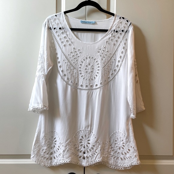 SOLITAIRE women's size medium white eyelet bathing suit cover - Picture 1 of 5